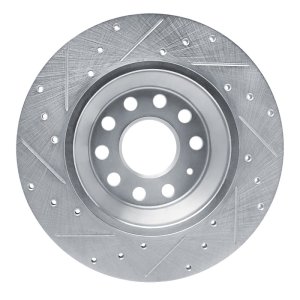 Audi Q3 Brake Rotor (1) - Rear Right - R1 Concepts - Drilled & Slotted - Silver - `16-`25